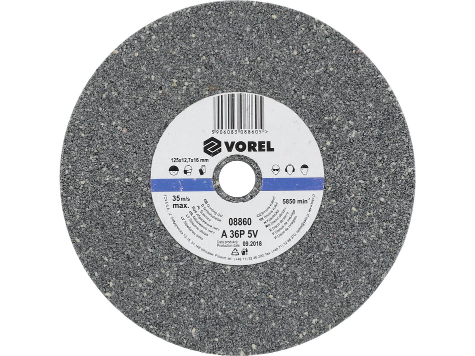 Disc abraziv pentru polizor de banc Vorel 125x12.7x17mm 7X17MM