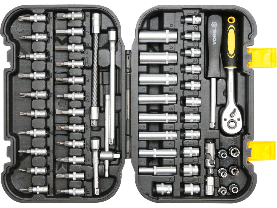 Trusa chei tubulare + biti Vorel 1/4'' - Vorel 56 piese