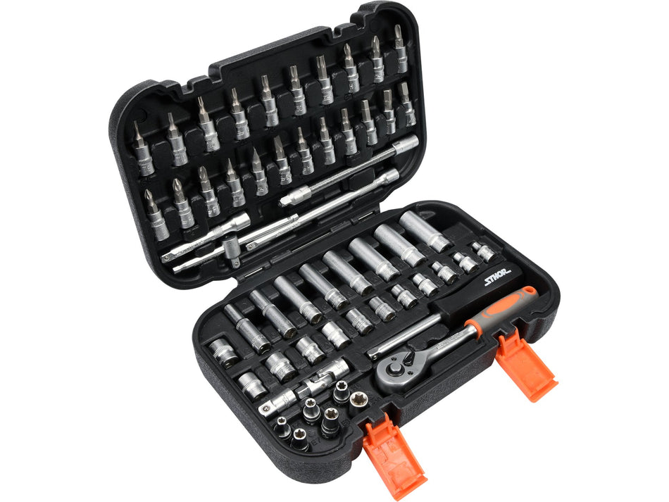 Trusa chei tubulare + biti Sthor 1/4'' - Sthor 56 piese
