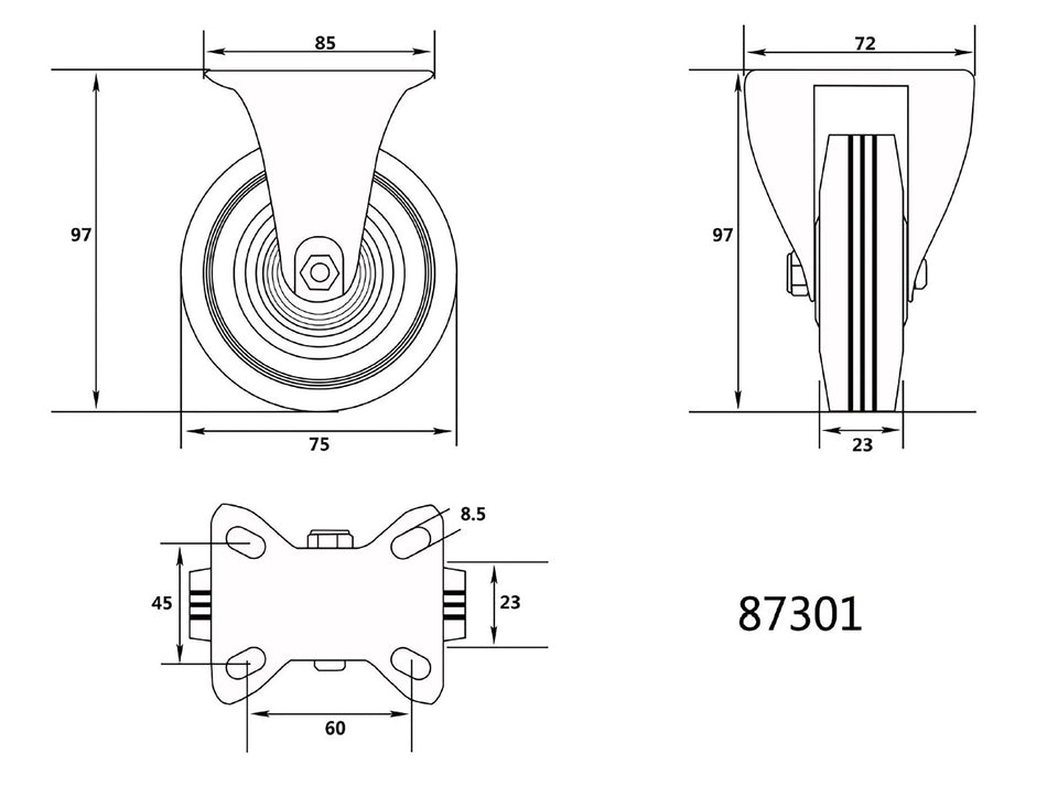 Roata fixa pentru carucior 7.5/2.5/4.5mm Vorel...