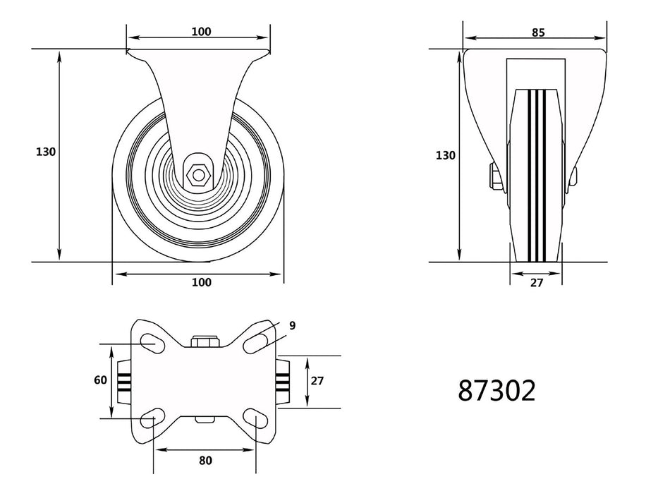 Roata fixa pentru carucior 100/30/50mm Vorel VOREL...