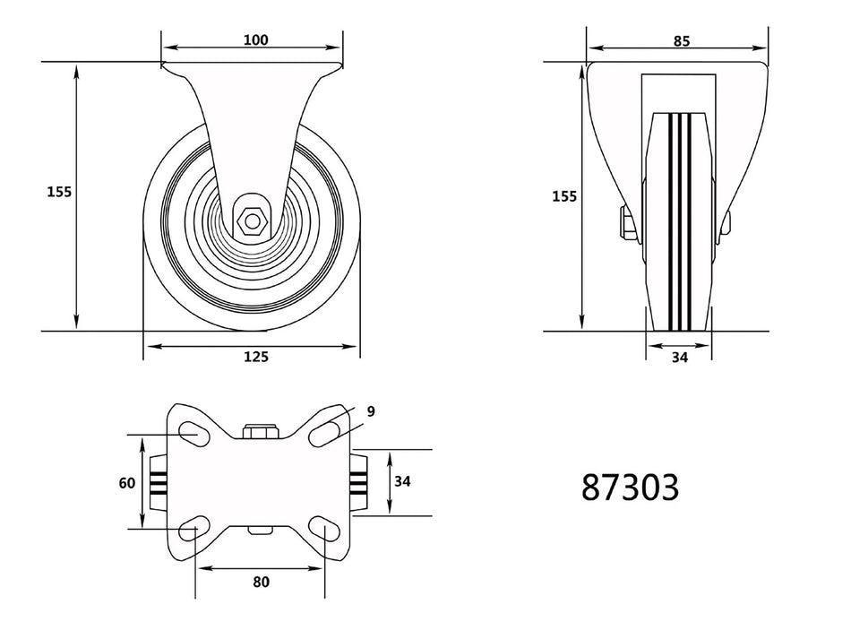 Roata fixa pentru carucior 125/37 Vorel VOREL 87303