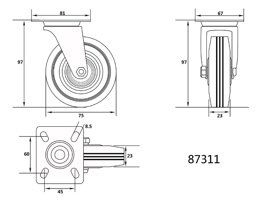 Roata pivotanta 75/25/45mm Vorel VOREL 87311