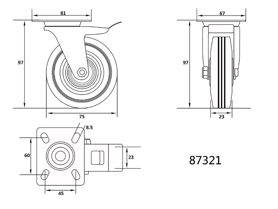 Roata pivotanta cu frana 75/25/45mm Vorel VOREL 87321