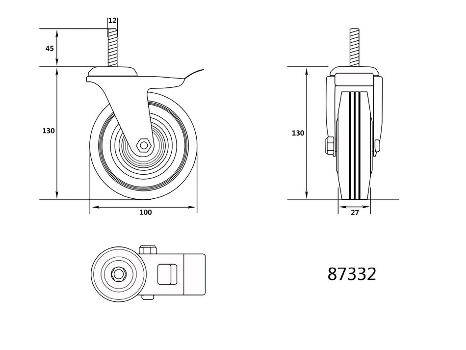 Roata pivotanta cu filet si frana 100/30mm Vorel...