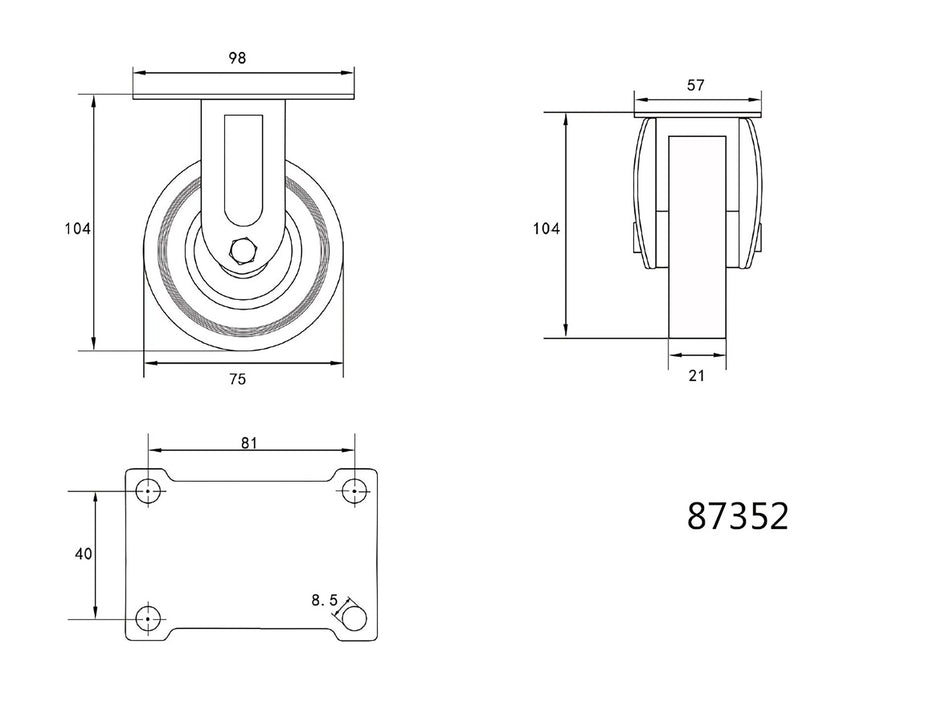 Roata fixa Vorel 75x21x104mm, 30kg VOREL 87352