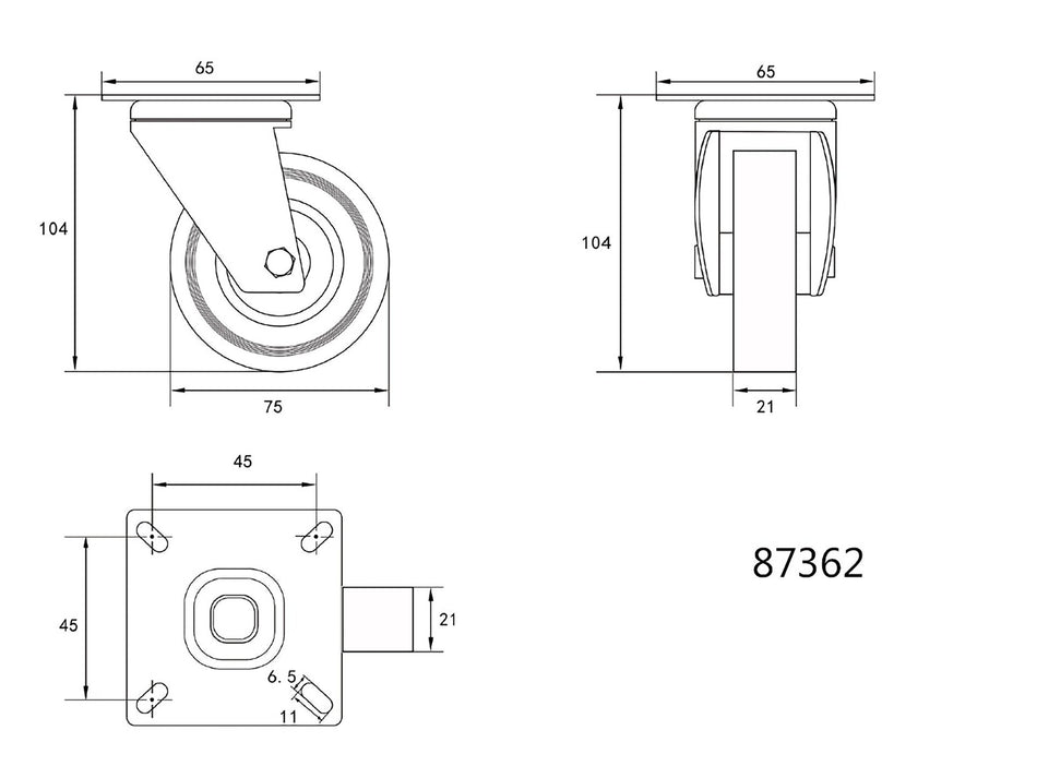 Roata pivotanta Vorel 75x21x104mm, 30kg VOREL 87362