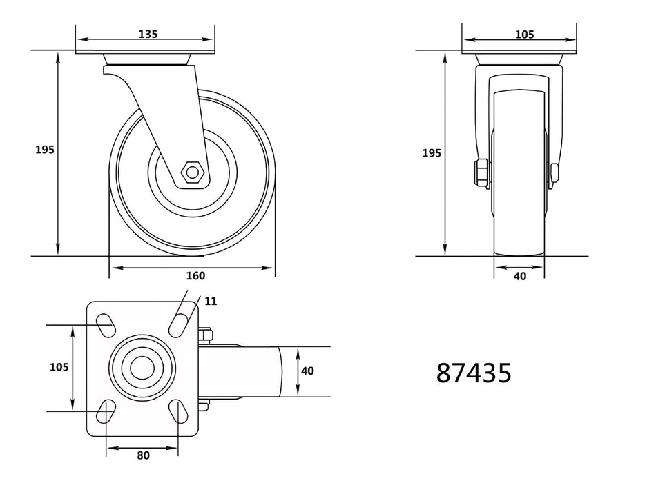 Roata pivotanta cauciucata carucior Vorel 160mm...