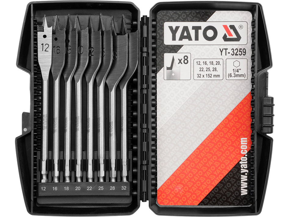 Set burghie plate pentru lemn 12-32mm Yato 8 buc...
