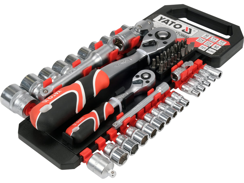 Set tubulare cu accesorii 1/4'' 1/2'' Yato 51 piese...