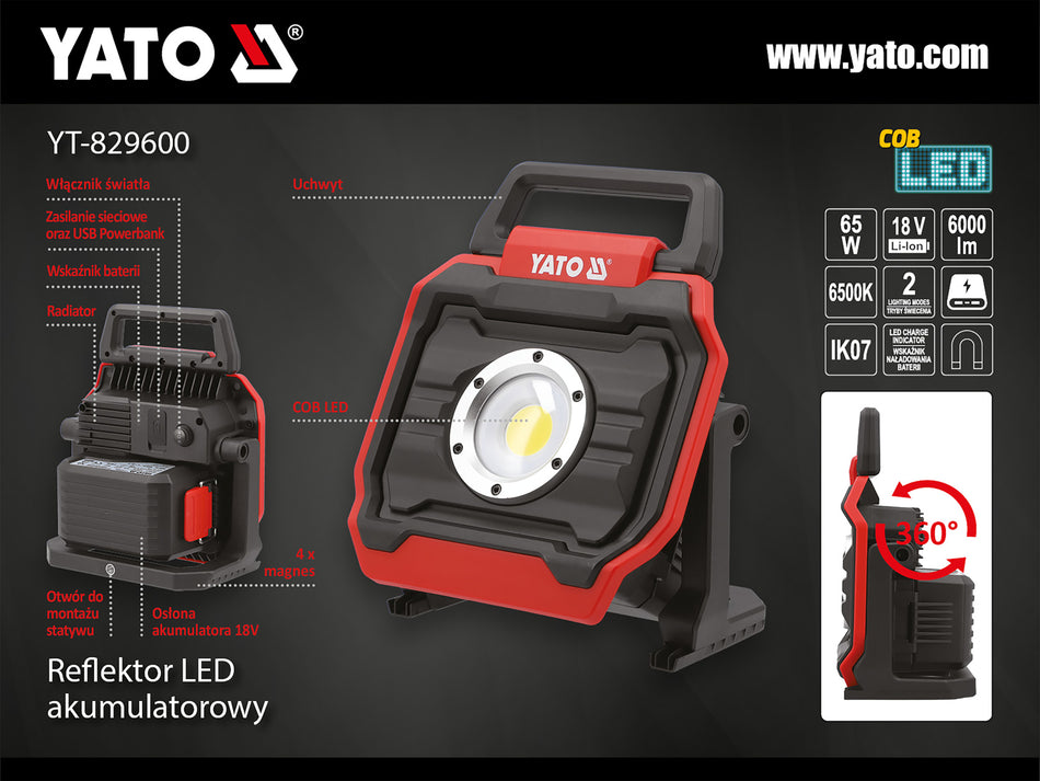 Reflector Yato 18v, 6000lm ipx4 YATO YT-829600