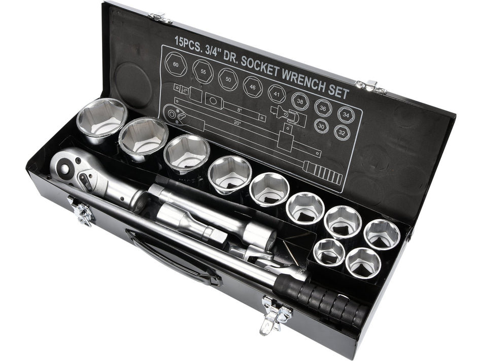 Trusa chei tubulare cu clichet 3/4'' Yato 15 buc...